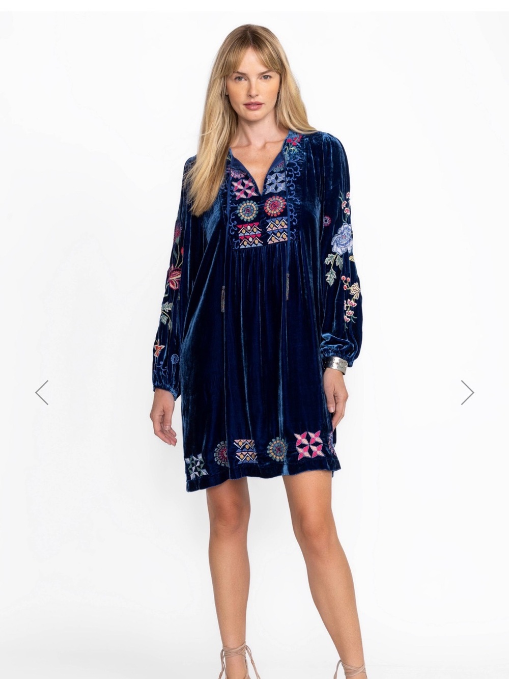 Johnny Was Nikkola NWT! Navy Velvet Embroidered Boho Tunic Dress- L